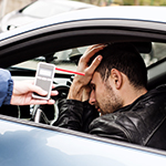 Drink and drive crashed young male driver due to being subject to test for alcohol content with use of breathalyzer