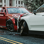 Automobile car crashed and damaged after city accident on an road