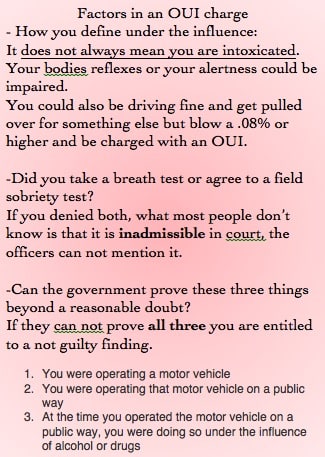 factors in an OUI charge